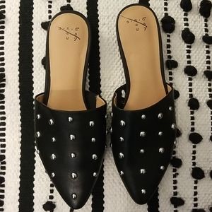 Black embellished mule